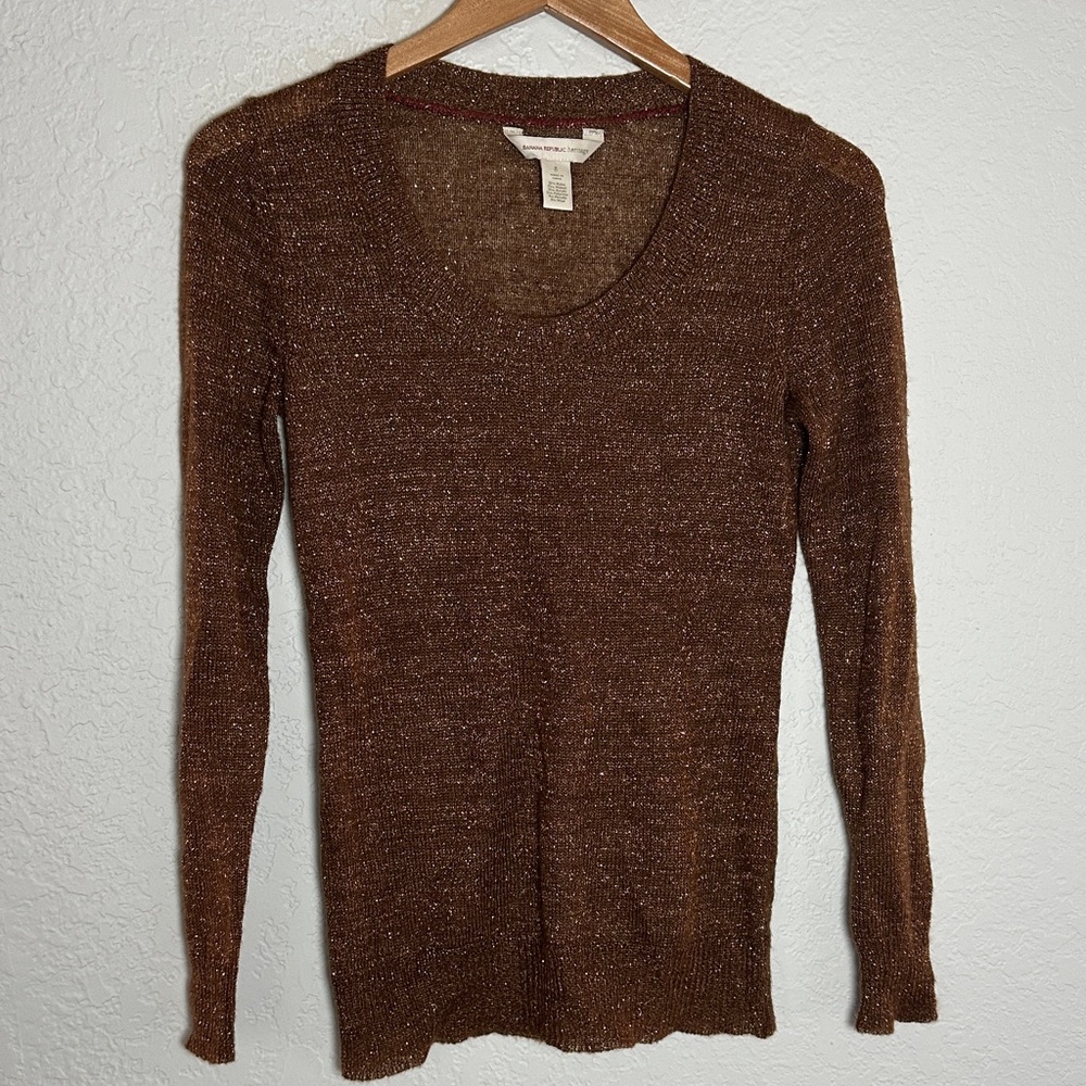 Banana Republic Heritage Brown Metallic Sweater Mohair Lightweight Long Sleeve